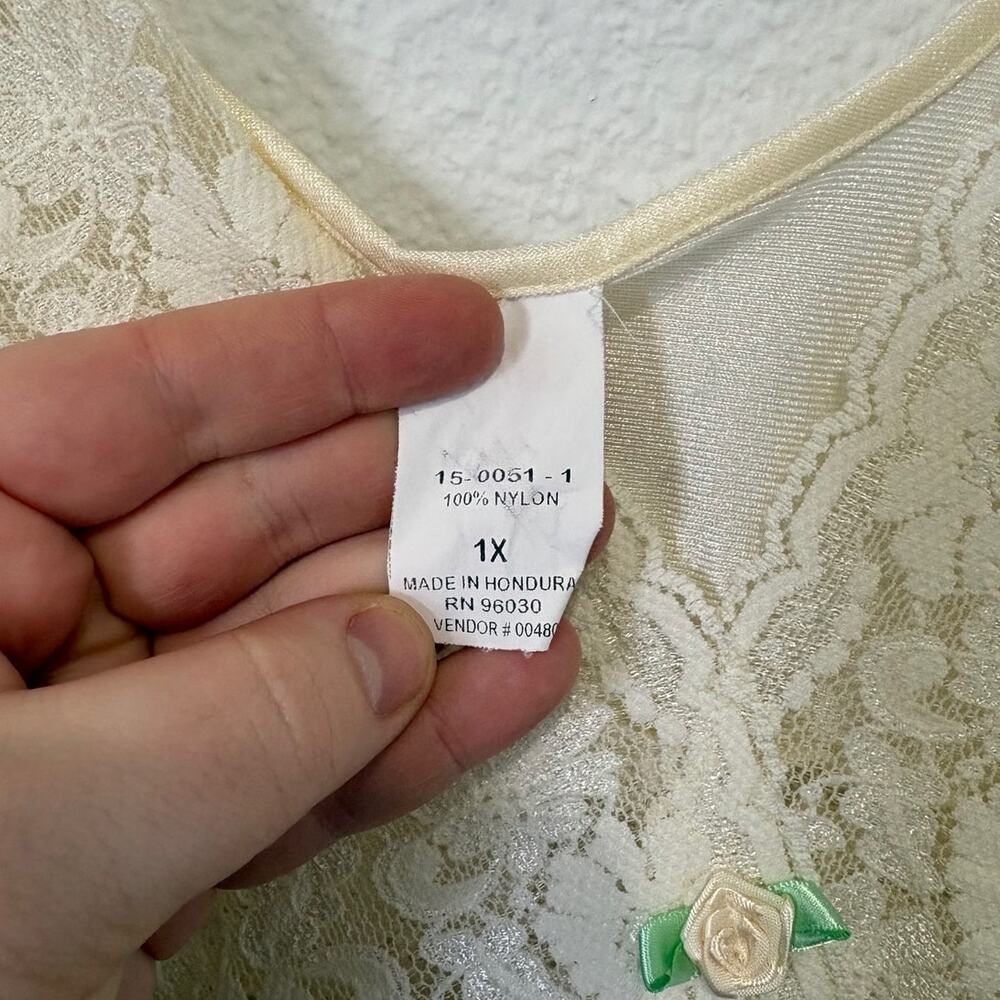 Vintage Lace Nightgown Floral Cream Ivory 1X Bridal Coquette Fairy Cottage - Picture 4 of 4